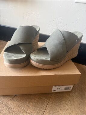 UGG Olive Crisscross Wedge Slide Sandals